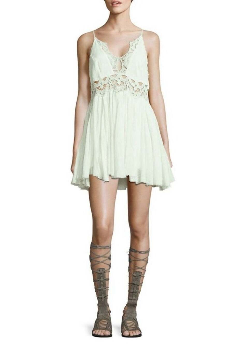 Free People One Small VTG Mint Green Crinkled Ilektra Bohemian Mini Dress - $128